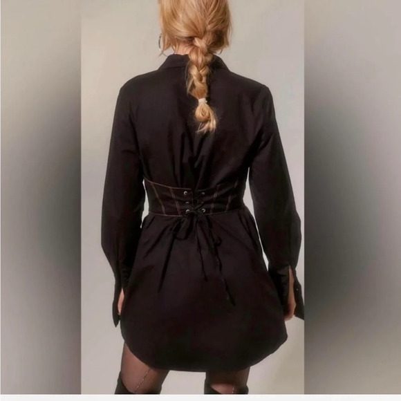 Urban Outfitters Taurus Black Corset Shirt Dress- Size Small - Picture 2 of 6